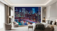 New York wallpaper in a hotel style bedroom with armchairs and tray ceiling GD14205