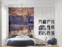 Golden Sunset Reflected in Still Woodland Waters Wall Mural