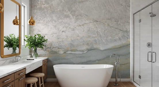 Serene Grey Veined Stone Wall Mural