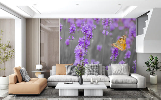 Purple Petals and Butterfly Garden Wall Mural