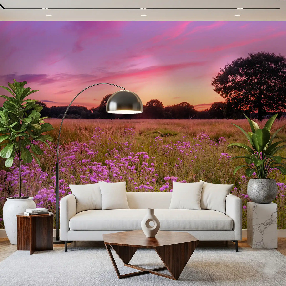 Purple Horizon Meadow Landscape Wall Mural