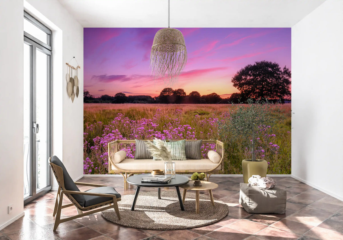 Purple Horizon Meadow Landscape Wall Mural
