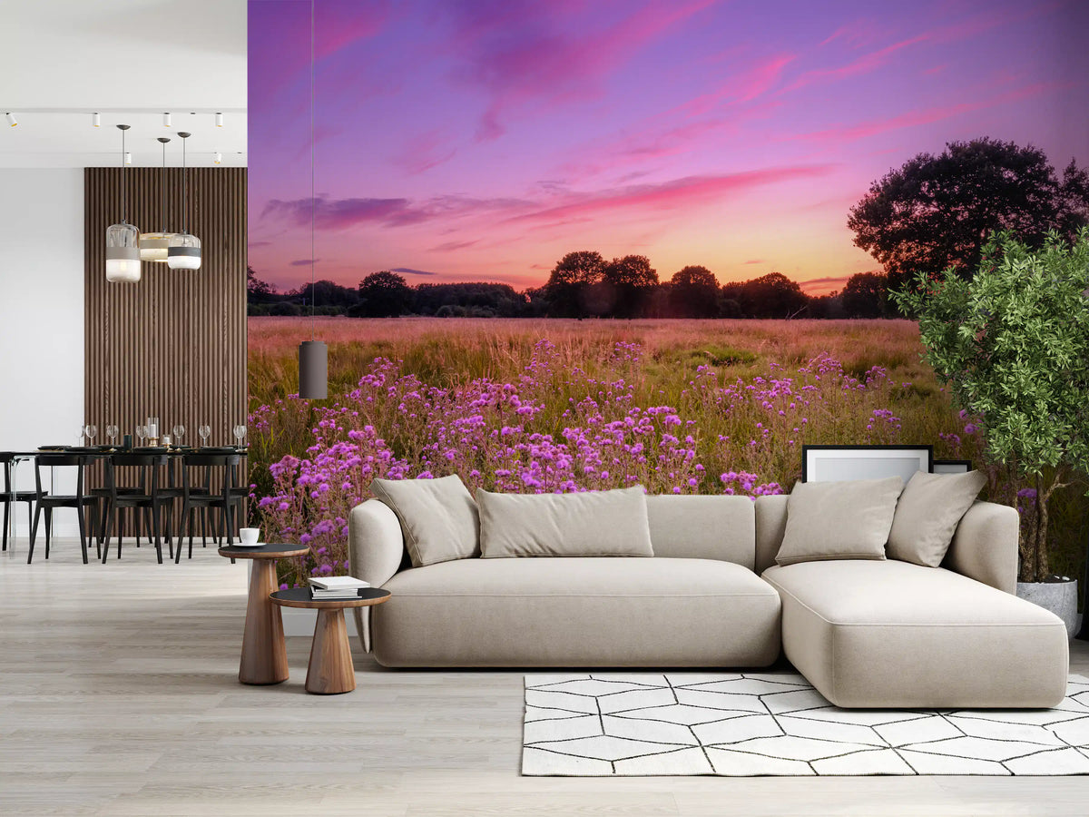 Purple Horizon Meadow Landscape Wall Mural