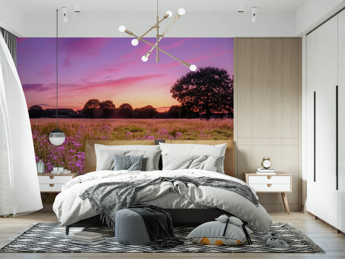Purple Horizon Meadow Landscape Wall Mural