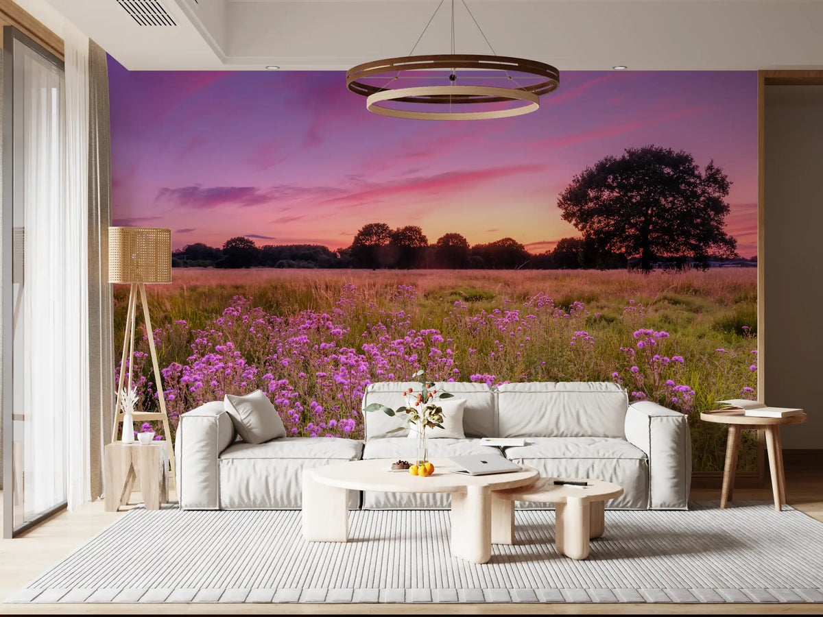 Purple Horizon Meadow Landscape Wall Mural