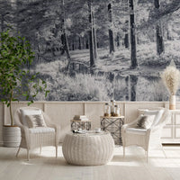 Monochrome Pine Forest Reflection Wall Mural