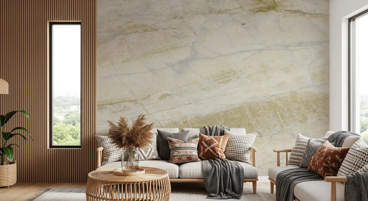 Cream and Ochre Marble Veins Wall Mural