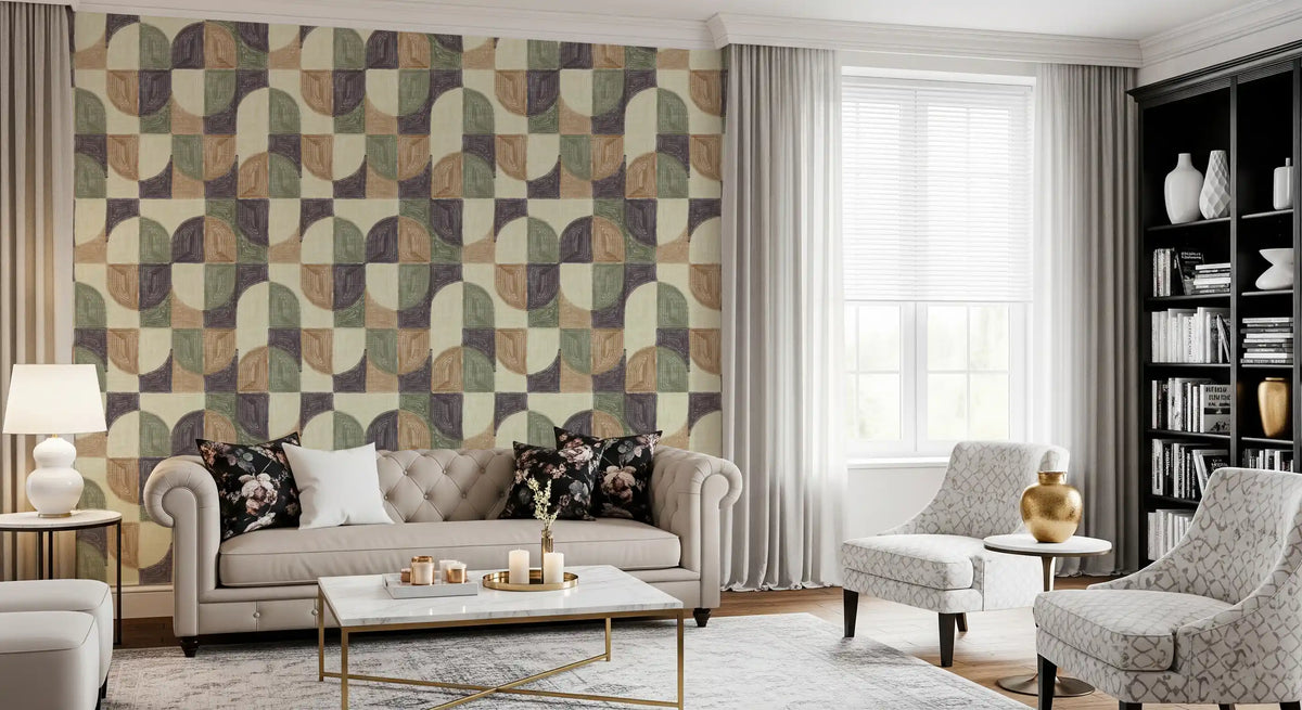 Bold Textured Hand Painted Geometries Curated Harmony Tones Wallpaper⁠