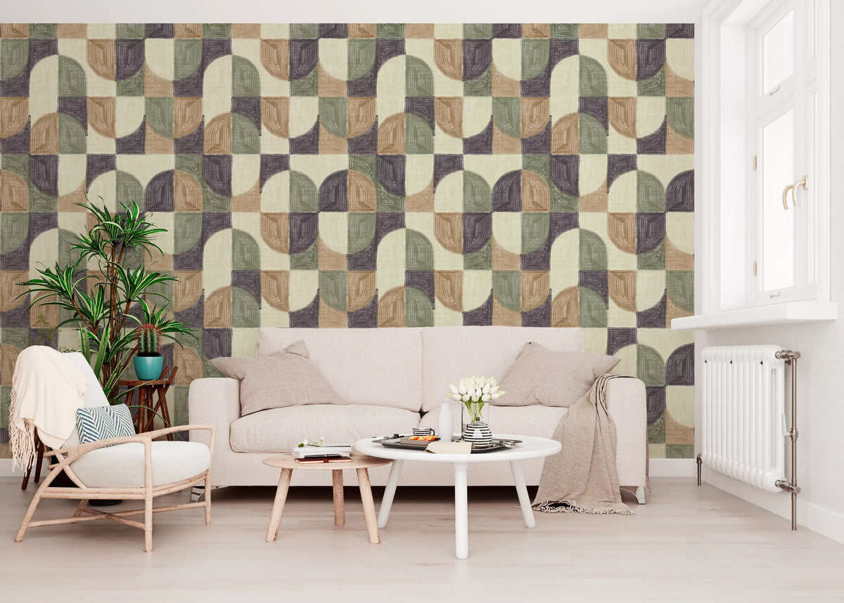 Bold Textured Hand Painted Geometries Curated Harmony Tones Wallpaper⁠