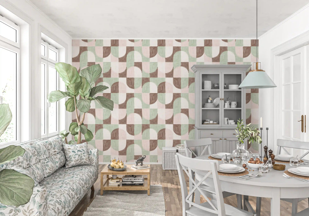 Bold Textured Hand Painted Geometries Grandmillennial Delight Soft Wallpaper⁠
