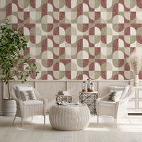 Bold Textured Hand Painted Geometries Rustic Farmhouse Earthy Tones Wallpaper⁠