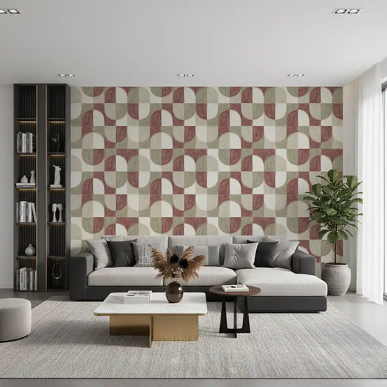 Bold Textured Hand Painted Geometries Rustic Farmhouse Earthy Tones Wallpaper⁠