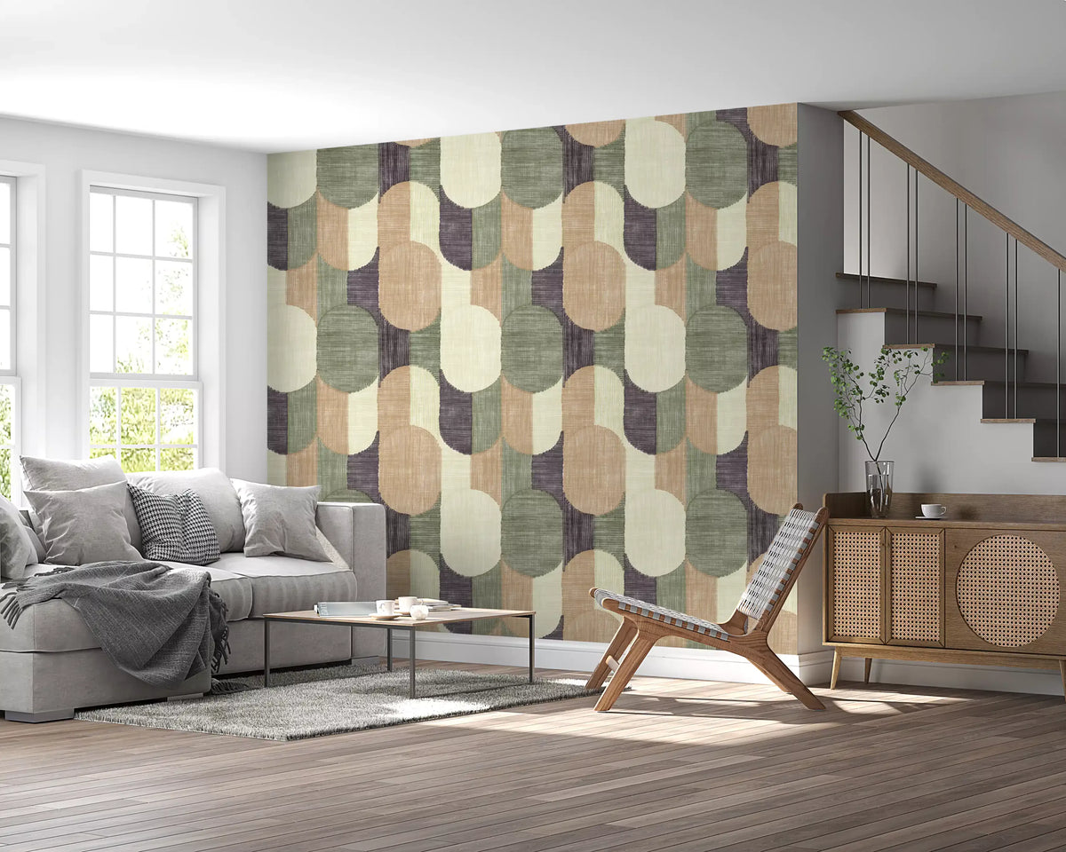 Mid Century Textured Hand Painted Geometries Curated Harmony Tones Wallpaper⁠