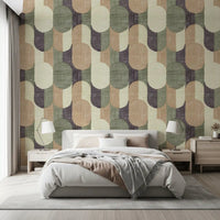 Mid Century Textured Hand Painted Geometries Curated Harmony Tones Wallpaper⁠