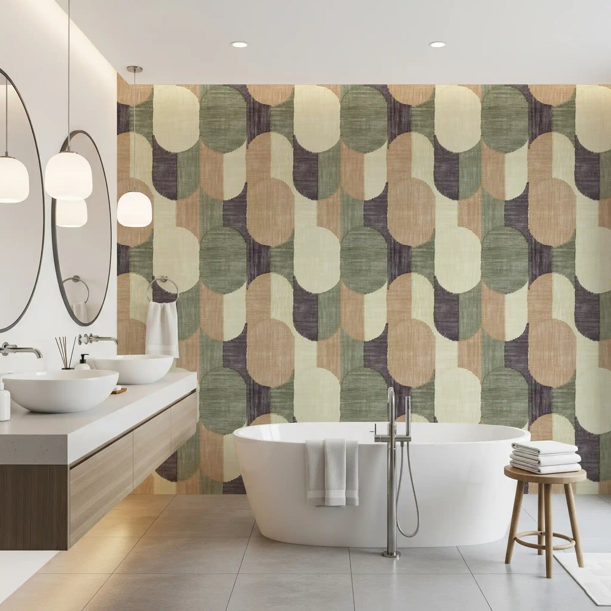 Mid Century Textured Hand Painted Geometries Curated Harmony Tones Wallpaper⁠