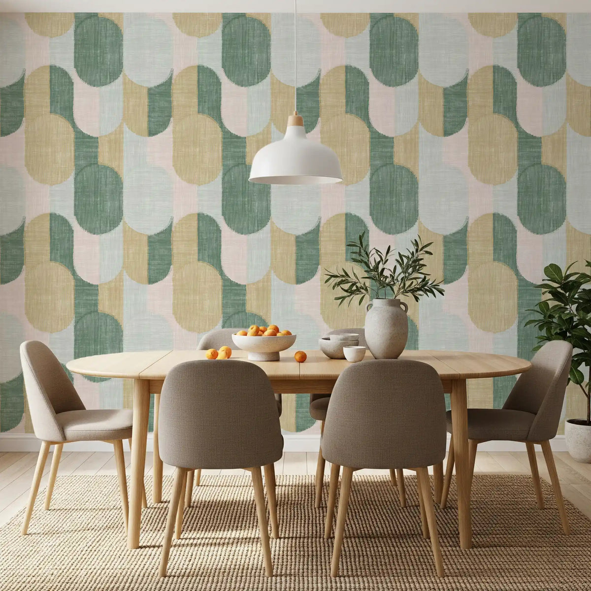 Mid Century Textured Hand Painted Geometries Beautifully Balanced Wallpaper⁠