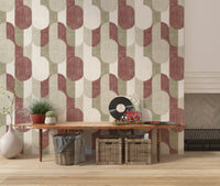 Mid Century Textured Hand Painted Geometries Rustic Farmhouse Earthy Tones Wallpaper⁠