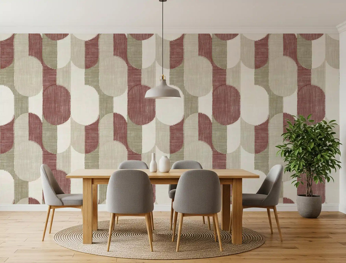 Mid Century Textured Hand Painted Geometries Rustic Farmhouse Earthy Tones Wallpaper⁠