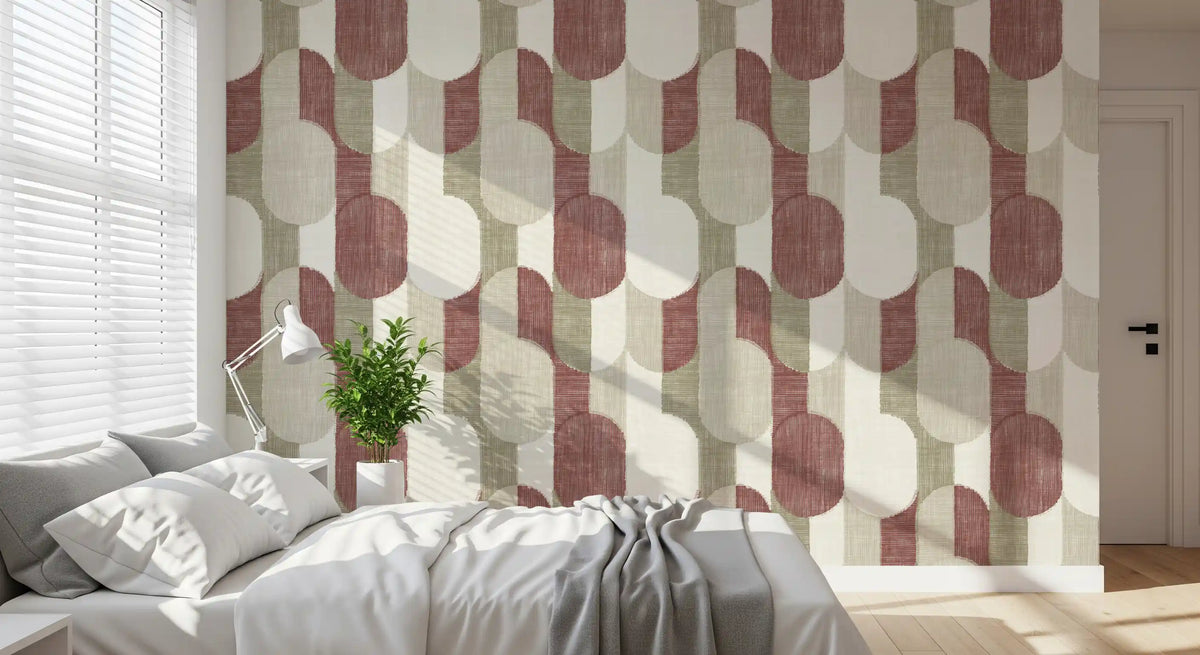 Mid Century Textured Hand Painted Geometries Rustic Farmhouse Earthy Tones Wallpaper⁠