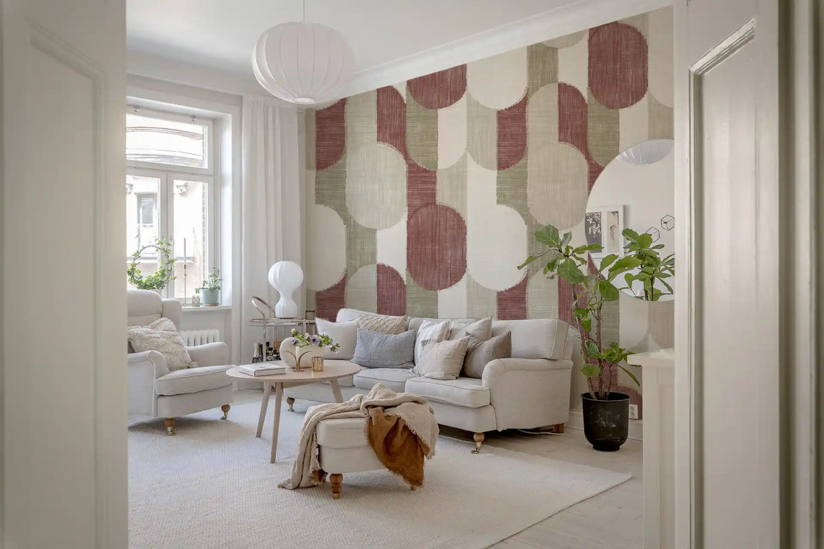 Mid Century Textured Hand Painted Geometries Rustic Farmhouse Earthy Tones Wallpaper⁠