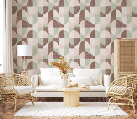Tiled Textured Hand Painted Geometries Grandmillennial Delight Soft Wallpaper⁠