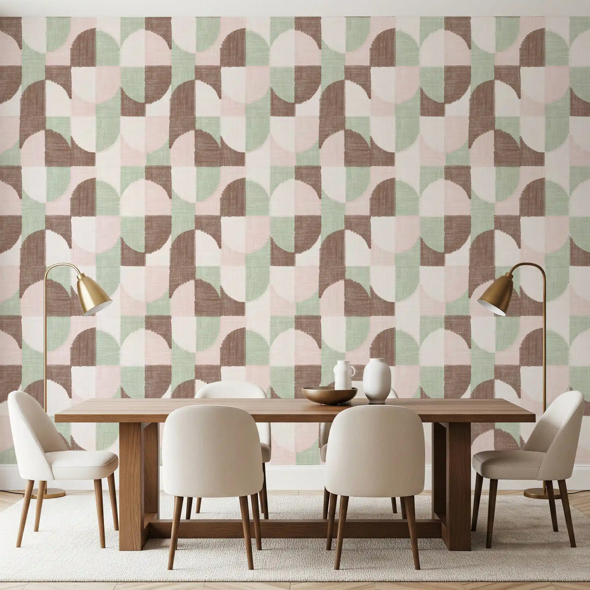 Tiled Textured Hand Painted Geometries Grandmillennial Delight Soft Wallpaper⁠