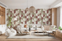 Tiled Textured Hand Painted Geometries Rustic Farmhouse Earthy Tones Wallpaper⁠