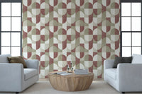 Tiled Textured Hand Painted Geometries Rustic Farmhouse Earthy Tones Wallpaper⁠