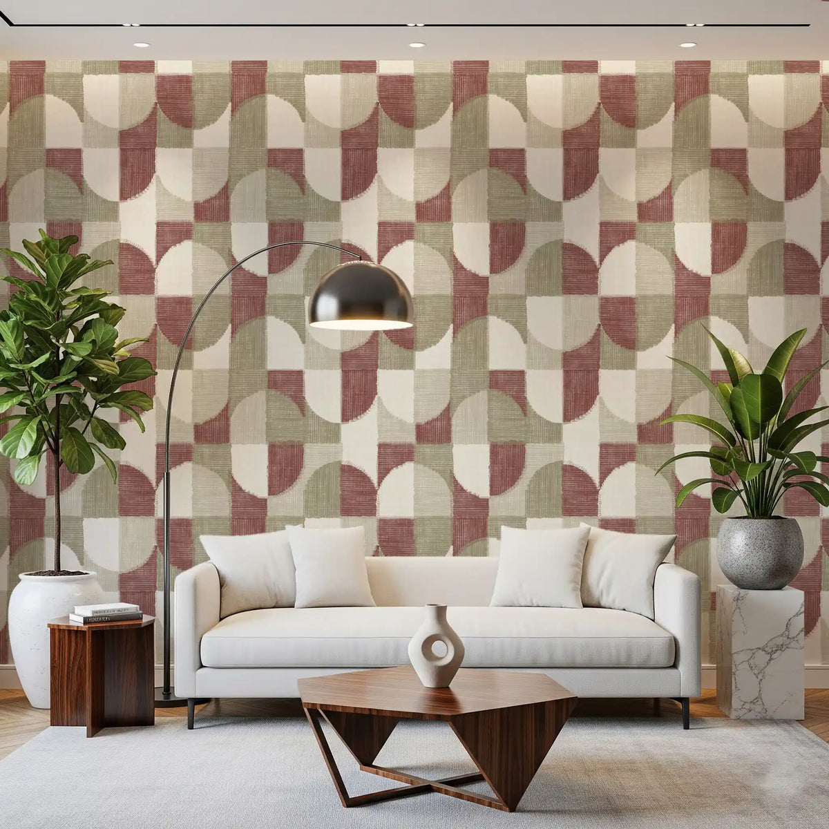 Tiled Textured Hand Painted Geometries Rustic Farmhouse Earthy Tones Wallpaper⁠