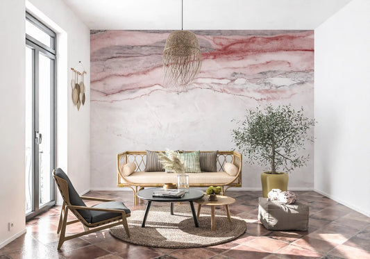 Rose Quartz Veined Marble Wall Mural