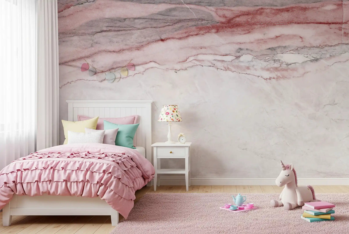 Rose Quartz Veined Marble Wall Mural