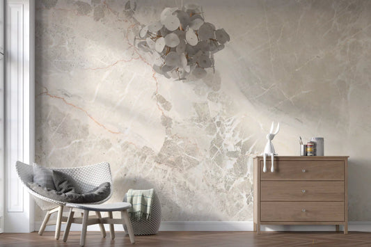Natural Cream and Gray Marble Slab Wall Mural