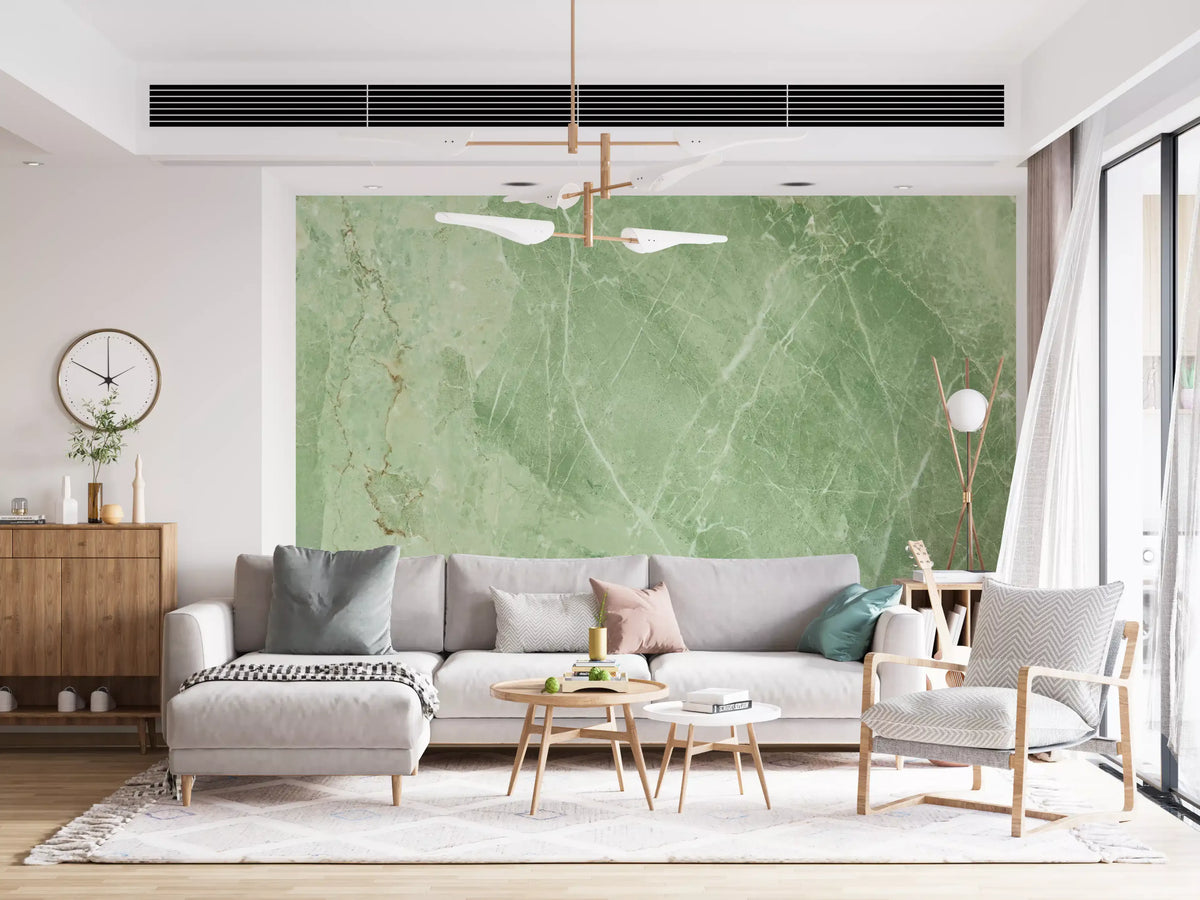 Sage Green Veined Marble Stone Wall Mural