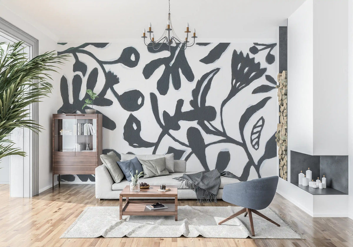 Ink Bloom Botanical Silhouette Wall Mural