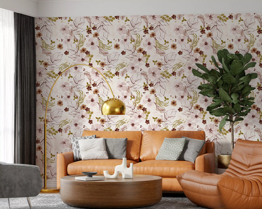 Pink Rustic Garden Watercolor Pattern Wallpaper⁠