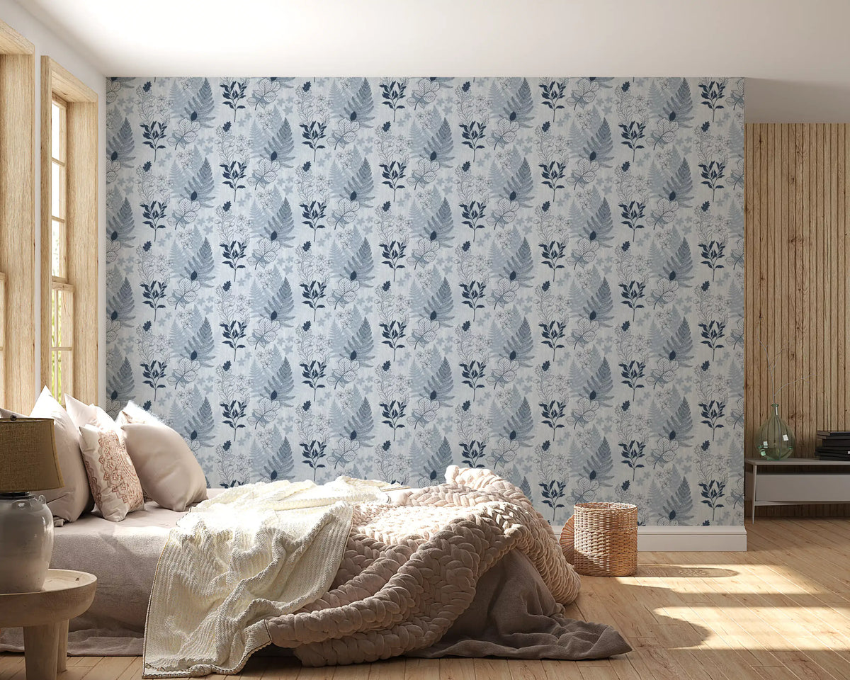 Alpine Botanical Silhouettes - Blue Wallpaper⁠