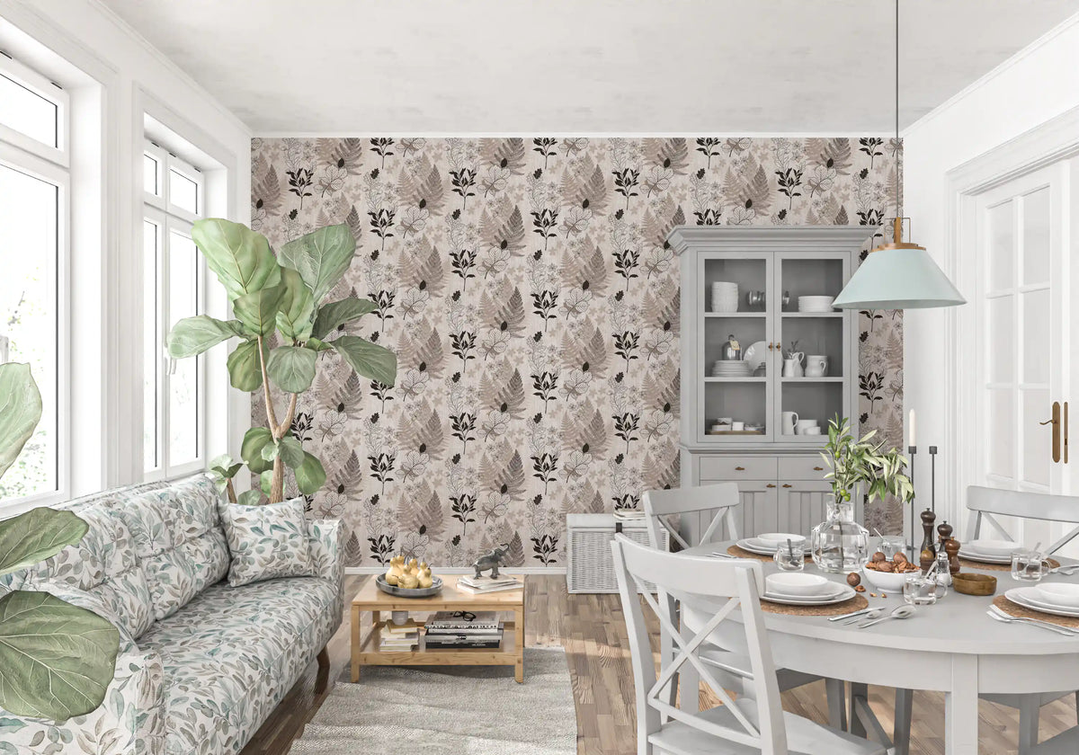 Alpine Botanical Silhouettes - Brown Wallpaper⁠