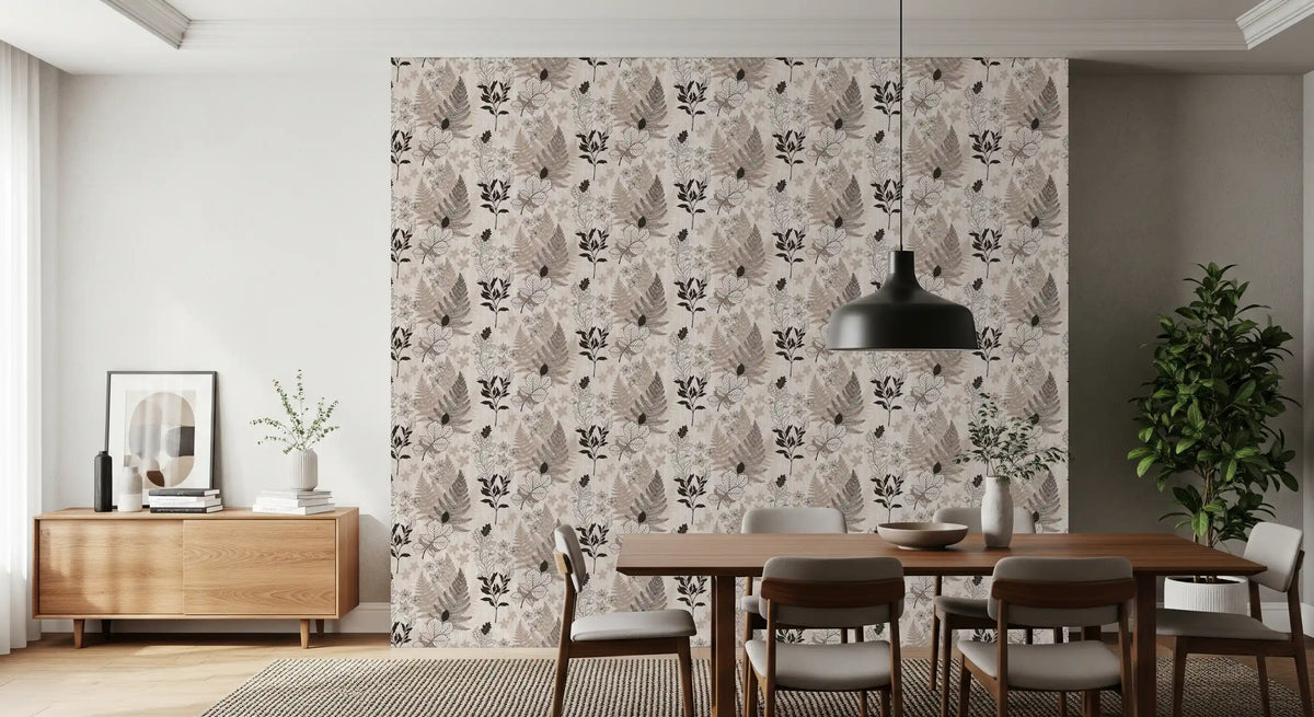 Alpine Botanical Silhouettes - Brown Wallpaper⁠