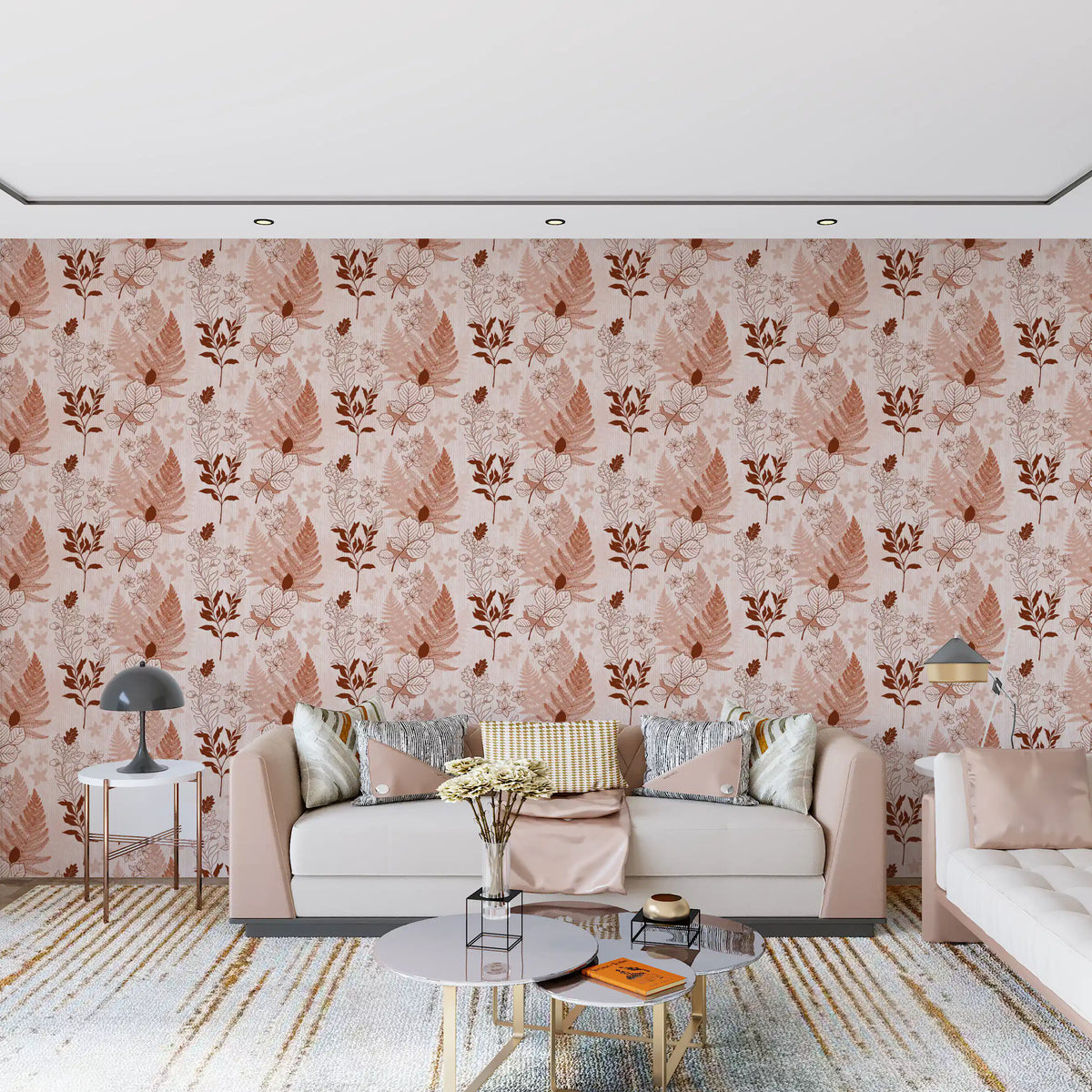 Alpine Botanical Silhouettes - Rusty Red Wallpaper⁠