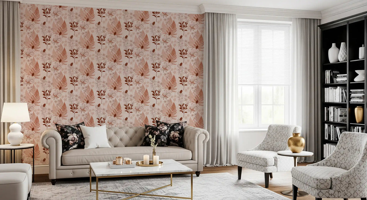 Alpine Botanical Silhouettes - Rusty Red Wallpaper⁠
