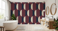 Mid Century Oval Wallpaper Burgundy Navy Wallpaper⁠