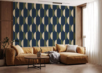 Mid Century Oval Wallpaper Navy Olive Wallpaper⁠