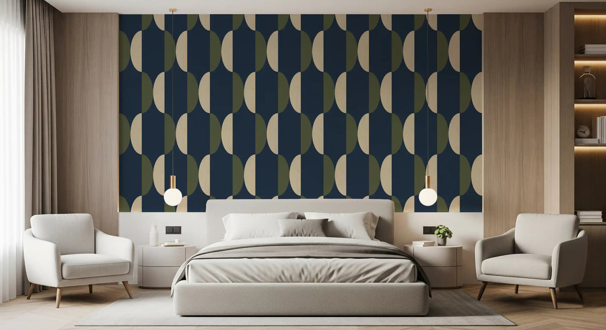 Mid Century Oval Wallpaper Navy Olive Wallpaper⁠