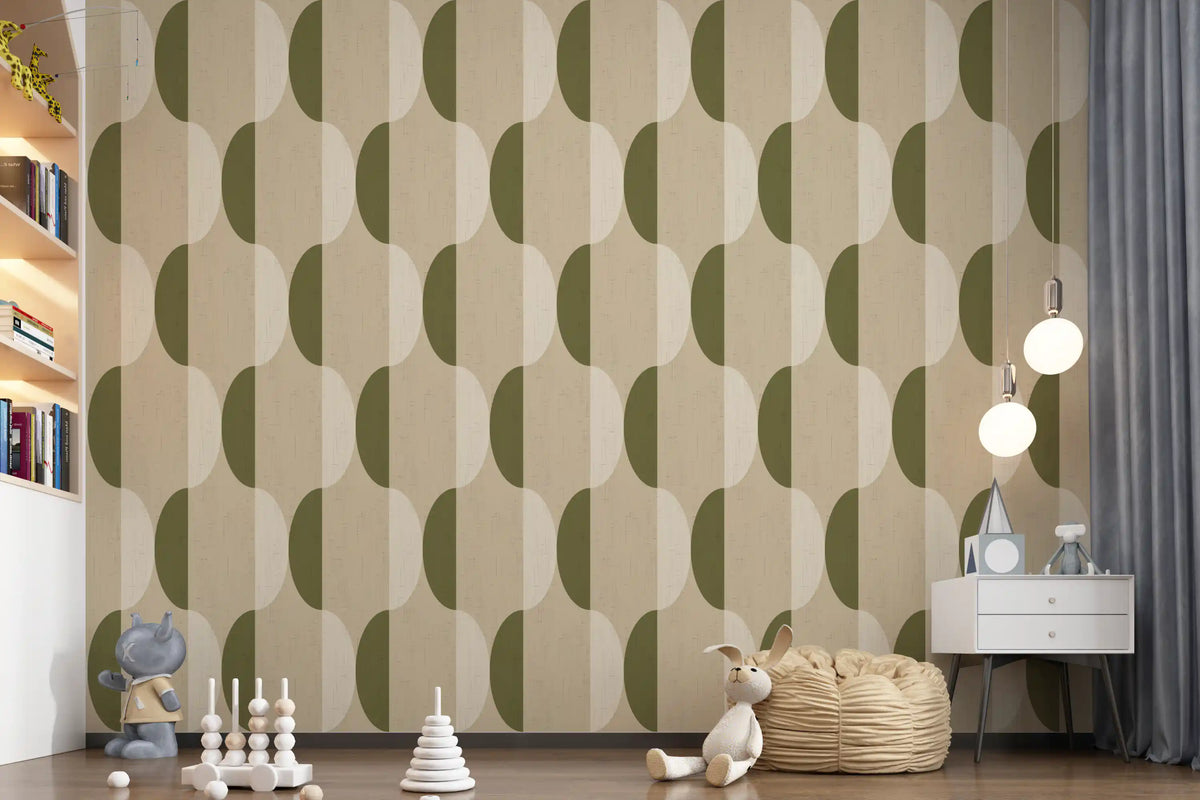 Mid Century Oval Wallpaper Cream Olive Wallpaper⁠