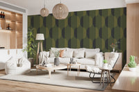 Mid Century Oval Wallpaper Olive Moss Wallpaper⁠