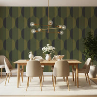 Mid Century Oval Wallpaper Olive Moss Wallpaper⁠