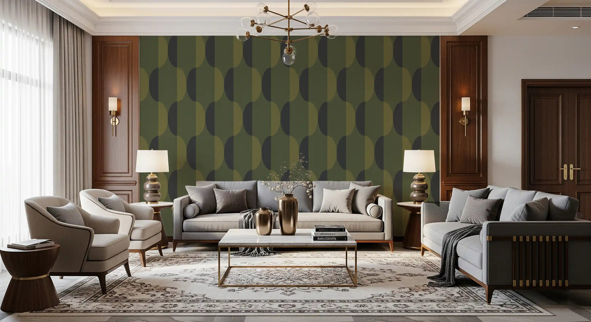 Mid Century Oval Wallpaper Olive Moss Wallpaper⁠