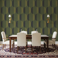 Mid Century Oval Wallpaper Olive Moss Wallpaper⁠