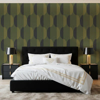 Mid Century Oval Wallpaper Olive Moss Wallpaper⁠