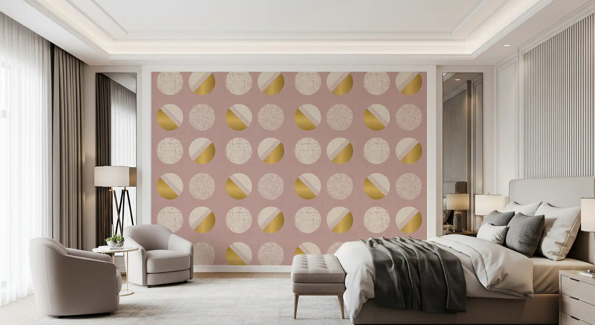 Blush Pink Mustard Circles Wallpaper Mid Century Wallpaper⁠